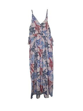 LOFT Sleeveless Maxi Dress Small Pink Red Blue Angelfish New WOT Vacation Coasta